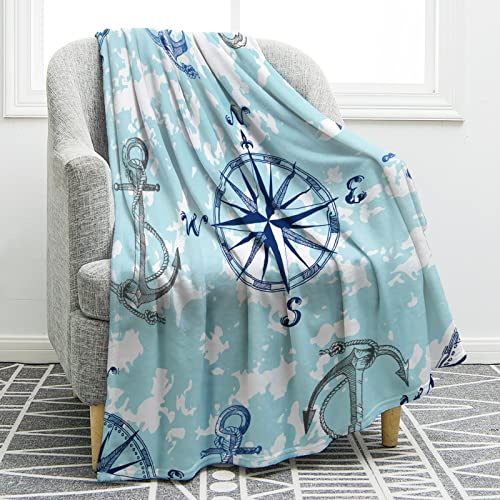 Jekeno Nautical Anchor Blanket Gifts for Women Kids Boys Men Home Bedroom Living Room Decor Soft Cozy Lightweight Throw Blankets Blue 50"x60"