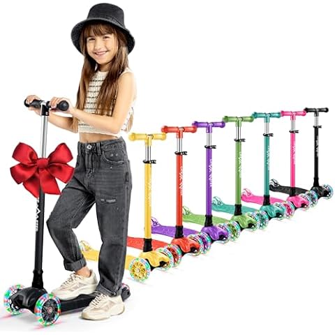 Lifemaster Kids Scooter – Children and Toddler 3 Wheel Kick Scooter – LED Wheel Lights Illuminate When Rolling– Adjustable Handlebar – Indoor and Outdoor Black Cover