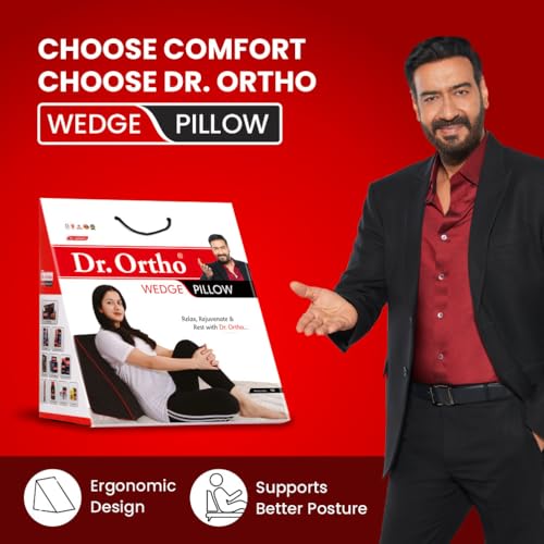 Image of Dr.Ortho Wedge Cushion for Sleeping & Acid Reflux Relief | Orthopedic Wedge Cushion for Leg Elevator | High Resilience Foam | Memory Foam Pillow |Pregnancy | GERD - (Black, 17.5L X 16.5H X 10W Inch)