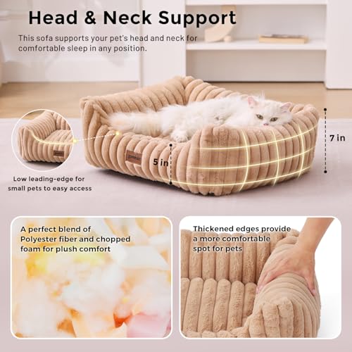 Small Dog Beds for Small Dogs - Washable Cat Beds for Indoor Cats, Rectangle Orthopedic Puppy Bed with Fluffy Removable Cover, 20x19x7inches, Grey - Image 4