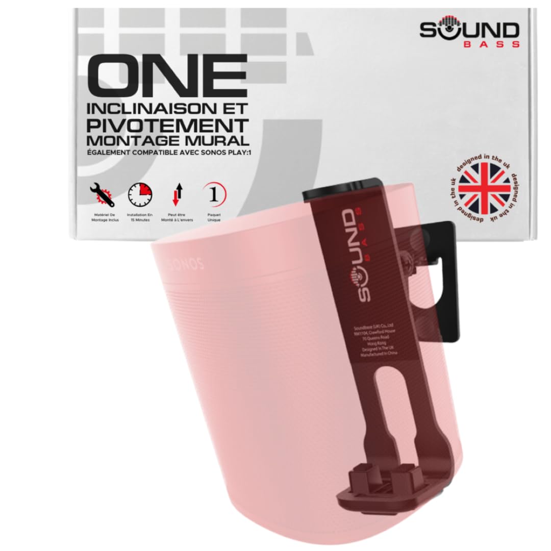 Sound bass Support Mural pour Sonos One, One Gen 2, One SL, Play:1, Noir, Simple, Compatible avec Sonos One, One Gen 2, One SL et Play 1