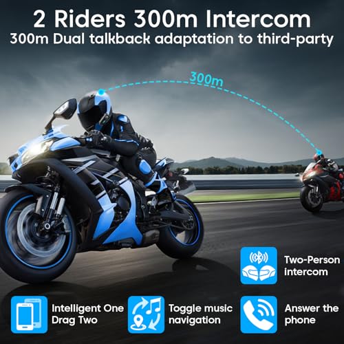 Image of Sounce Bluetooth Motorcycle Helmet Headset with Dual Phone Connection, Wireless 5.3, Hands-Free Calling, Music & GPS Navigation Support, IP67 Waterproof, Universal Helmet Compatibility for Android