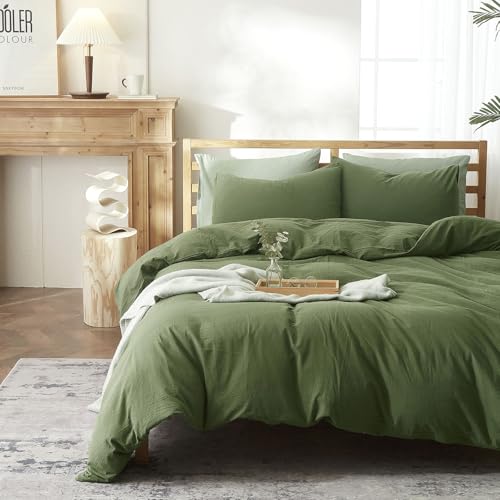 AMWAN Solid Color Army Green Duvet Cover King Size Bedding Sets Natural Washed Cotton Comforter Cover Dark Green Bedding Duvet Cover for Men Women Simple Style Green Bedding Collection - Image 6