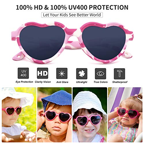 DEAFRAIN Baby Heart Sunglasses with Strap Adjustable Toddler for Age 0-4 UV Protection3