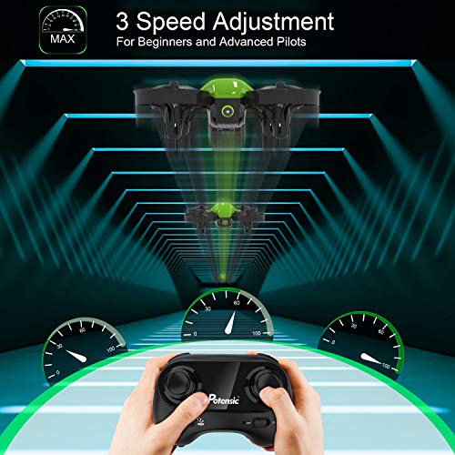 Potensic Upgraded A20 Mini Drone Easy to Fly Even to Kids and Beginners, RC Helicopter Quadcopter with Auto Hovering, Headless Mode, Extra Batteries and Re   mote Control-Green