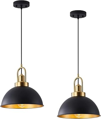 Matte Black Farmhouse Pendant Light, Adjustable Height, Vintage Hanging Industrial Ceiling Lights Fixture 2 Pack,Modern Chandelier