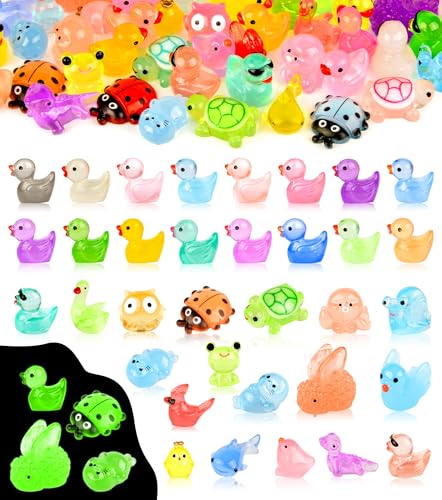 Image of FEXIA 100PCS Glow in The Dark Mini Resin Animals 20 Cute Styles Tiny Figurines Colorful Ducks, Frogs, Turtles, Fishfor Fairy Garden, Dollhouse, Aquarium, DIY Crafts, Micro Landscape Party Decoration