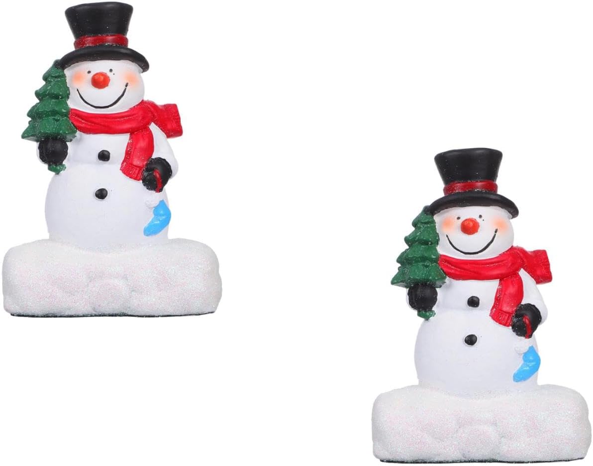 LUOZZY 2pcs Mini Resin Snowman Figurines for Christmas Decoration Indoor Winter Holiday Micro Landscape Fairy Garden Ornaments