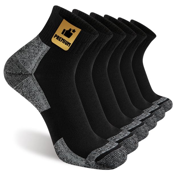 Men's Athletic Ankle Quarter Socks Men Comfort Cushion Moisture Wicking Work Sock 6 Pack