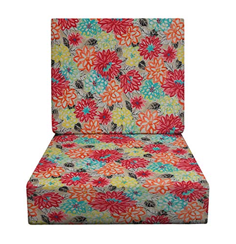 RSH DECOR: Deep Seating Foam Cushion Set | 23” x 24” Seat | All-Weather Spun Fabric | Water and Fade-Resistant | Outdoor Chair Cushion Set for Patio Furniture | Artistic Floral