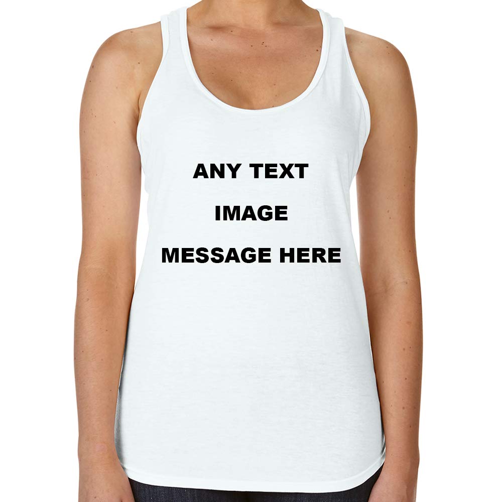 Getagift Women's White Personalised With Your Own Text Image Image Any Name Any Image Vest Tri-Blend Racer Back Tank Top. (, M)