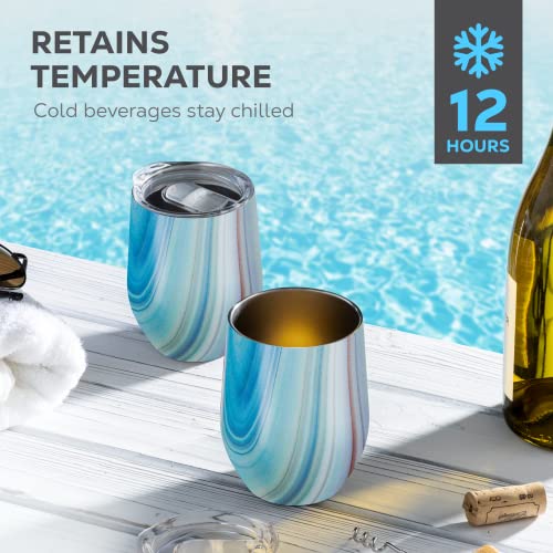 Triple Insulated Wine Tumbler With Lid (4 Pack) 12Oz Stainless Steel Wine Glass Set- Insulated Tumblers Keep Drinks Hot & Cold For Outdoors, Beach, Picnics- Unbreakable Wine Glasses With Bpa Free Lids #TOP3