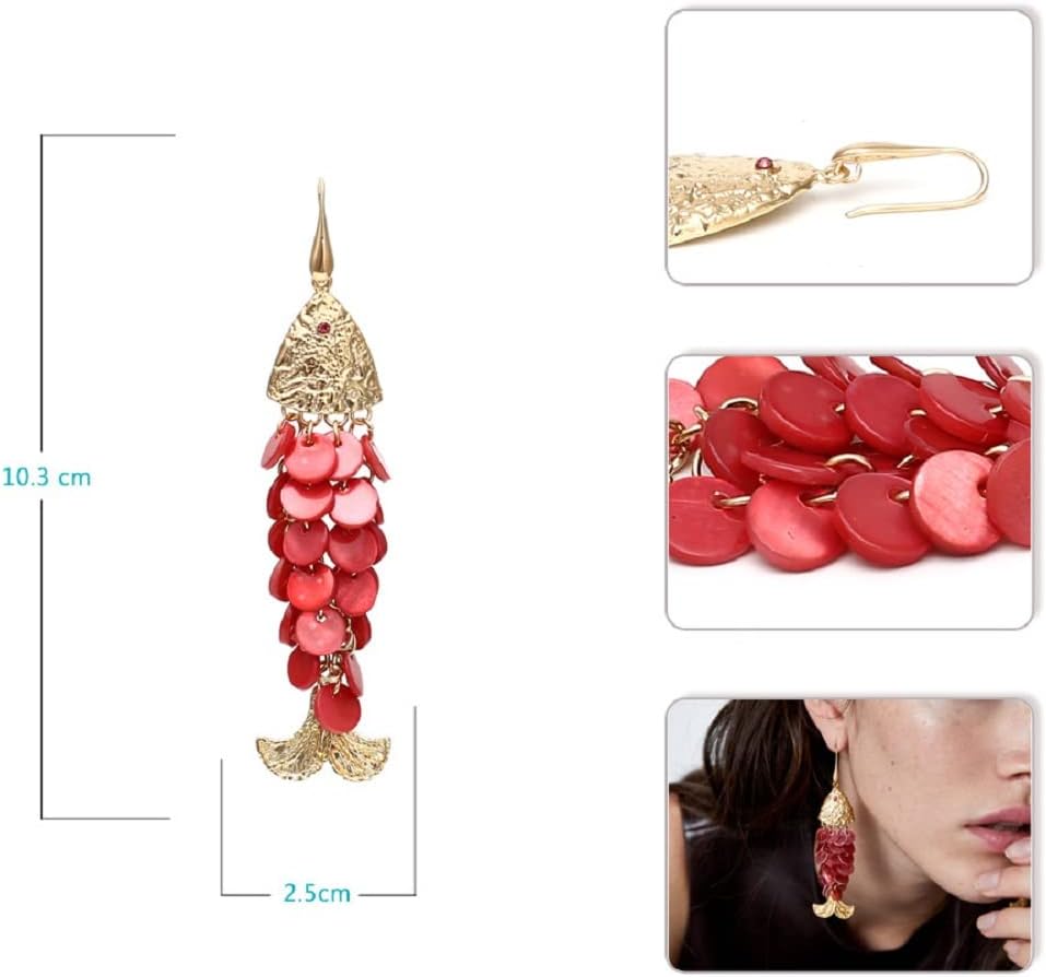 Fish Earrings for Women, Cute Animal Fishbone Tassel Earrings for Womens, Handmade Braided Shell Fish Dangle Earrings Hypoallergenic, Fish Bone Bohemian Drop Earrings, Sterling Silver, No Gemstone - Image 3