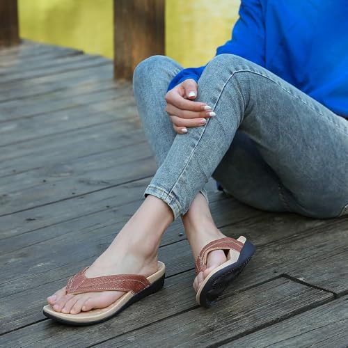Image of MEGNYA Comfortable Walking Flip Flops for Womens, Orthopedic Walking Sandals with Arch Support, Flat Feet Pain Relief Sandals for Beach, Summer, Pool