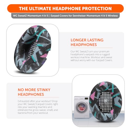 Image of WC SweatZ Momentum 4 - Patented Earpad Covers for Sennheiser Momentum 4 Wireless Over Ear Headphones by Wicked Cushions | Sweatproof & Easily Washable | 90's Black
