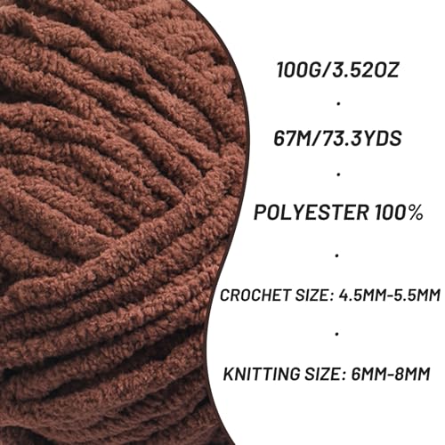 Image of 4 Pack Chunky Chenille Yarn for Crocheting, Baby Yarn for Crocheting Soft Blankets, Bulky Yarns for Crochet Amigurumi, 400g (297yds) Fluffy Velvet Yarns for Hand Knitting (4 Deep Coffee)