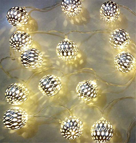 PANAX 10 LED Lichterkette Silber Marokkanische Kugeln Lichterkette Batterie betrieben Cover