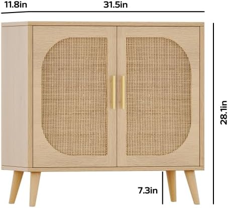 Buffet Cabinet with Storage, Accent Bathroom Floor Rattan Cabinet,with Two Doors and 4 compartments forStorage,Cabinet with Solid Wood Feet,Sideboard Cabinet for Hallway, Entry, Living Room
