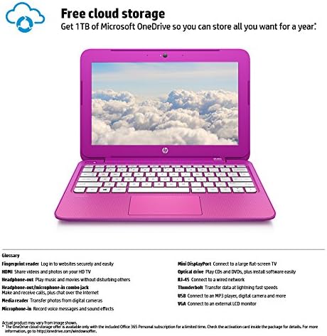 HP Stream 11.6-Inch Laptop Intel Celeron, 2 GB, 32 GB SSD, Orchid Magenta Includes Office 365 Personal for One Year (Discontinued)