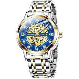 OLEVS Mens Automatic Watch Skeleton Diamond Luxury Mechanical Self Winding Dress Wrist Watch Waterproof Luminous
