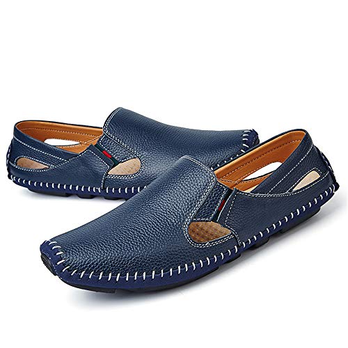 Men Drive Loafers Casual and Fashion Summer Hollow Breathable Leather Boat Moccasins(Blue,10)4