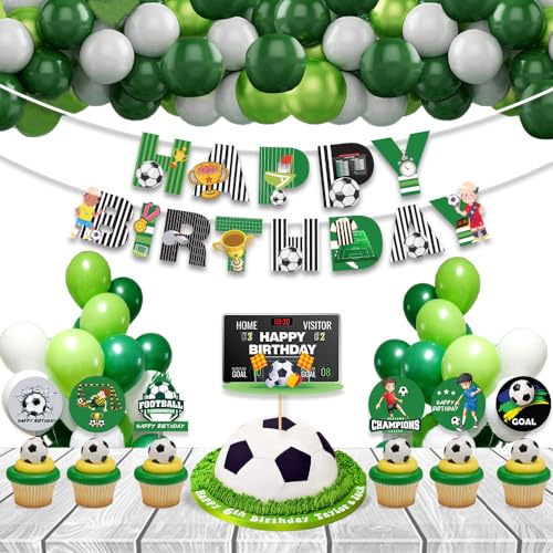 Image of Festiko Set of 33 Pcs Football Theme Happy Birthday Combo (Banner, Balloons, Cake & Cupcake Toppers), Football Theme Decorations, Birthday Decoration Items