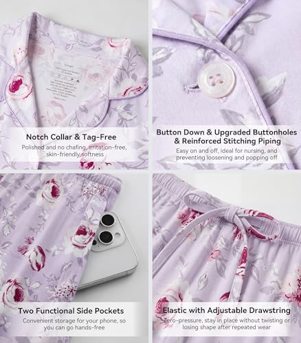 Image of WiWi Viscose from Bamboo Women's Pajamas Set Super Soft Button Down Top and Pants Sleepwear Cooling Pjs S-3X