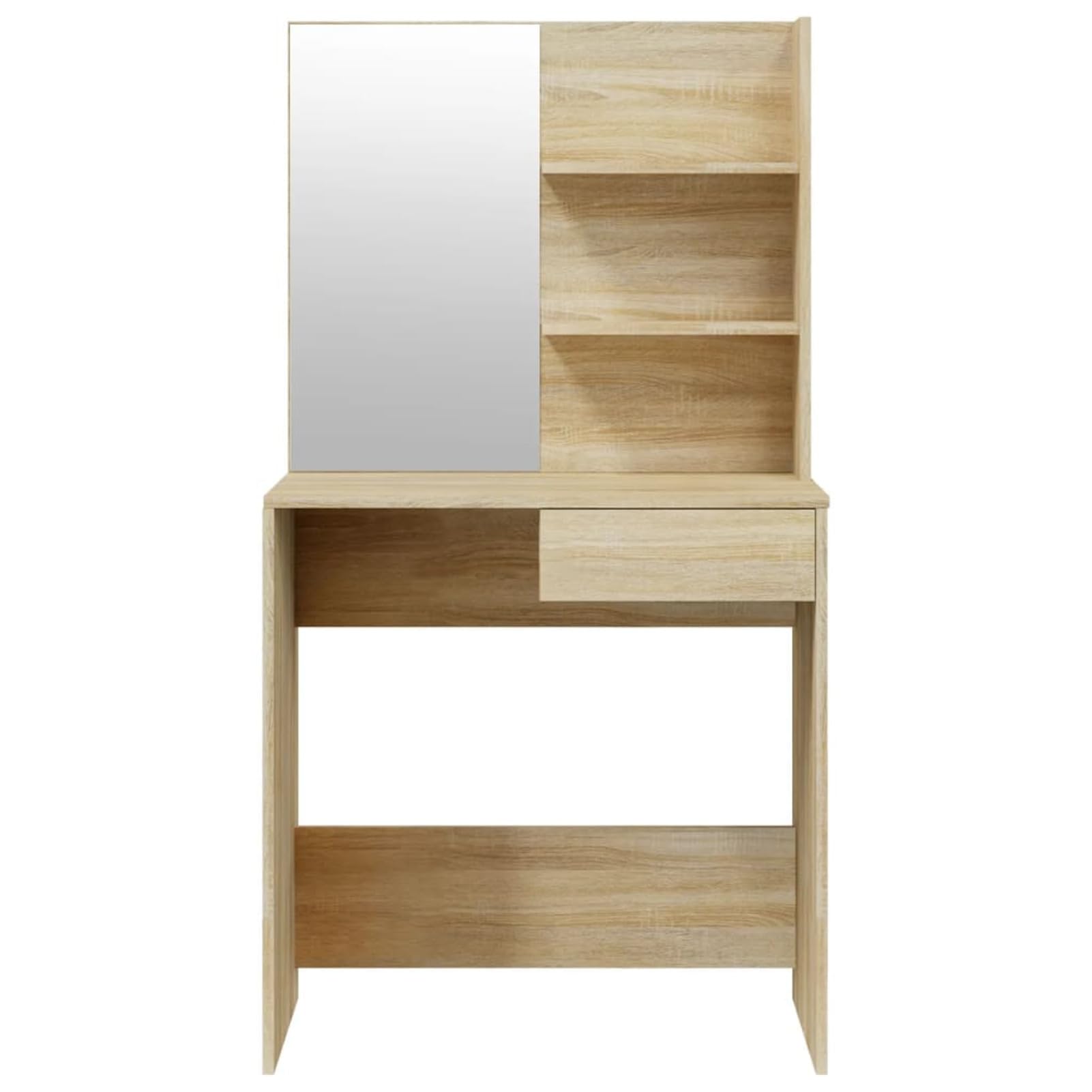 Mesa de tocador con espejo, Roble Sonoma, 74,5 x 40 x 141 cm, madera contrachapada, acrílico, diseño moderno, para el cuidado personal diario