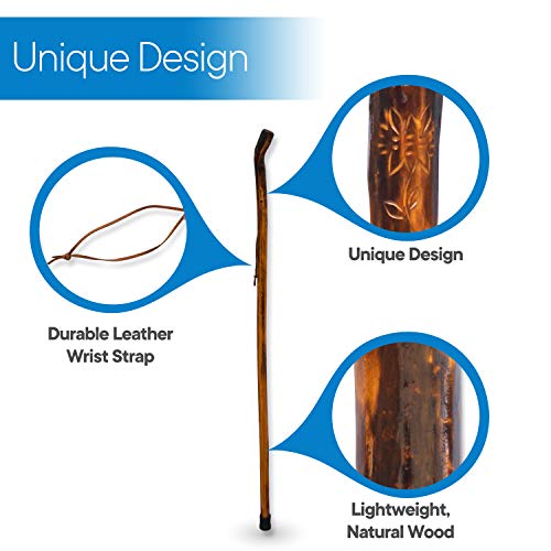 image for RMS Natural Wood Walking Stick - 48 Inch Handcrafted Wooden Hiking Sti