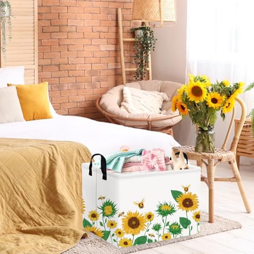 Image of FXOLCSHE Rectangular Sunflower basket,Waterproof Canvas kids Laundry Nursery Hamper,Storage Baskets for Bedroom,Yellow Hamper,Gift Basketsr(Sunflower)