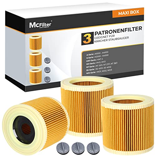 Filtro aspiradora Karcher WD3 WD2, 3 filtros cartucho compatibles con Kärcher, repuesto KFI 3310 para seco húmedo SE 4001 SE 4002 MV2 MV3, sustituye 6.414-552.0 6.414-772.0 - McFilter 3 uds
