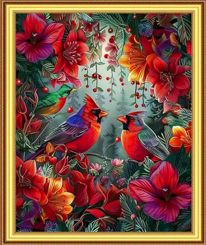 Image of Foxnyart Stamped Cross Stitch Kits Full Range of Embroidery Needlework Starter Kits for Beginners Adults 11CT Embroidery Patterns Art Crafts DIY Needlepoint Kit-Flower Bird 16x20 inchs