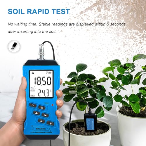 Medidor de pH y humedad del suelo, herramienta de análisis 5 en 1 para nutrientes, CE, temperatura y humedad con pantalla LCD retroiluminada para uso en exteriores