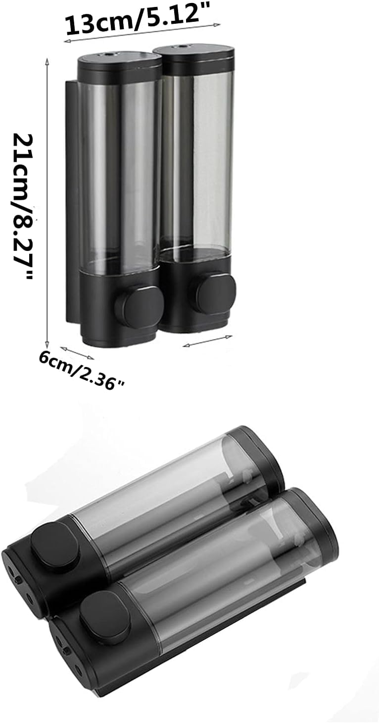 Dispenser di sapone a 2 camere da parete, dispenser per doccia da 300 ml, premere manualmente dispenser per sapone da doccia, uso per casa, bagno, cucina, hotel, appartamenti, ristoranti (nero)