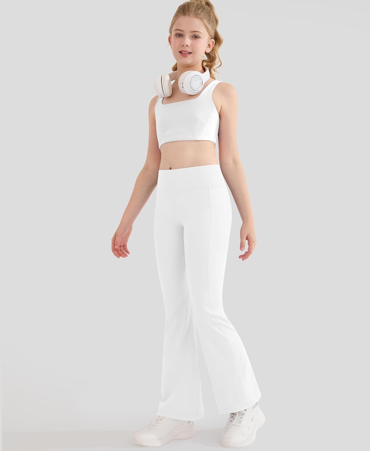 DOCUMO Girls Flare Leggings with Pocket - Bell Bottoms Full Length High Waist Yoga Pants Bootcut Athletic Leggings Teen Girls