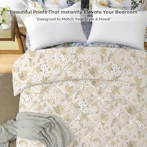 Image of AYKA Reversible AC Comforter 150 GSM Microfiber Summer Blanket Single Bed (60x90 Inches) | Floral Design Cooling Quilt for AC Room | Soft Breathable Duvet Cream & Beige