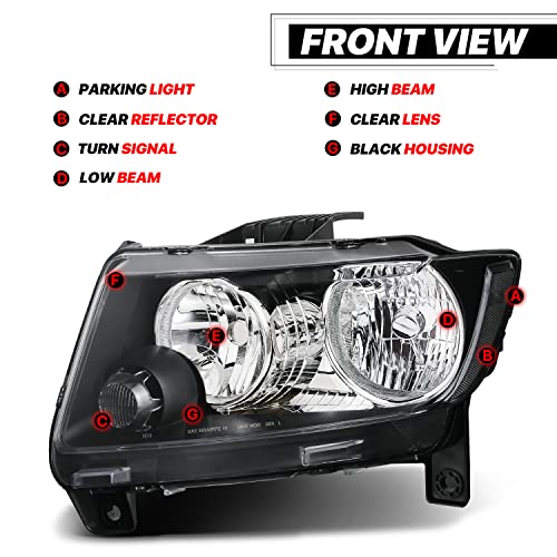 M-Auto Headlights Assembly Oe Style Left+Right Replacement For 2011 2012 2013 Jeep Grand Cherokee, Black Housing Clear Lens Clear Corner Driver And Passenger Side Headlamps #TOP1