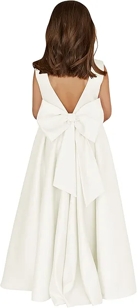 MCieloLuna Flower Girl Dresses for Wedding Bow-Knot Elegant Satin Princess First Communion Dresses