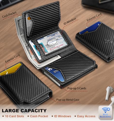 Image of BULLIANT Men Wallet Leather Wallet Card Holders Money Clip for Men 10Cards-Magnetic Flip on Metal Case
