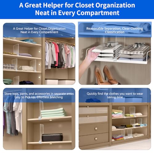 8 Stück Transparente Acryl-Regaltrenner - Multifunktionaler Shelf Divider, 30×20cm, Multifunktionaler Trenner, Geeignet für Kleiderschrank, Schrank und Bücherregal zur Organisation und Aufbewahrung