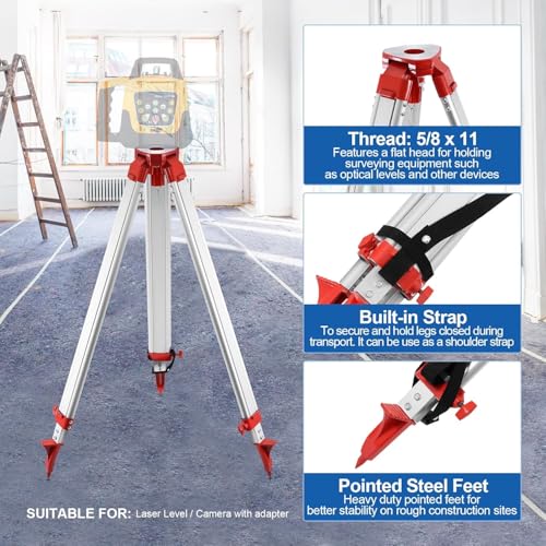 Kit de nivel giratorio de 360° con rango de 500 m autonivelante para construcción al aire libre, incluye trípode de topografía y personal de 5 m