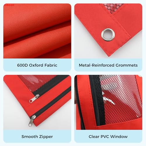 Image of Pencil Pouch for 3 Ring Binder, Pencil Case Bag with Zipper, 600D Fabric Pencil Pouch Holder Accessories, Clear Window Pencil Case Aesthetic Back to School Organizer Pockets for Boy Girl (Red)