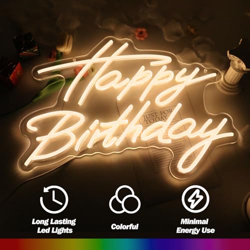 Image of Goneons Happy Birthday Neon Sign for Wall Decor, Happy Birthday Led Sign for Backdrop with Dimmable Switch, USB Powered LED Happy Birthday Sign for Biryhday Party Decoration(Warm White,16.5 inch x 12.2 inch)