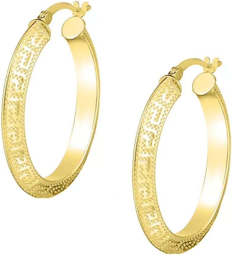 Savlano 925 Sterling Silver Greek Key Pattern Hoop Earrings-18K Gold Plated 30MM Round Hoop Earrings for Women Comes with Gift Box-Made in Italy - Image 2