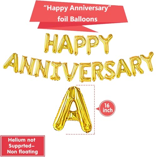Image of Happy Anniversary Decorations,Romantic Love Wedding anniversary Balloons Set For Husband Wife Boyfriend Girlfriend Couple With Happy Anniversary Banner,Red Rose,Big Love-bear Heart Balloons