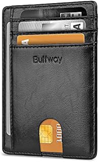 Buffway Slim Minimalist Front Pocket RFID Blocking Leather Wallets for Men Women - Alaska Black