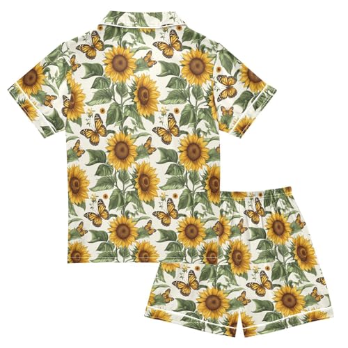 Yellow Sunflower Butterflies Vintage Pajamas Set Soft Pjs Sets 2 Piece Short Sleeve Sleepwear Casual Loungewear2