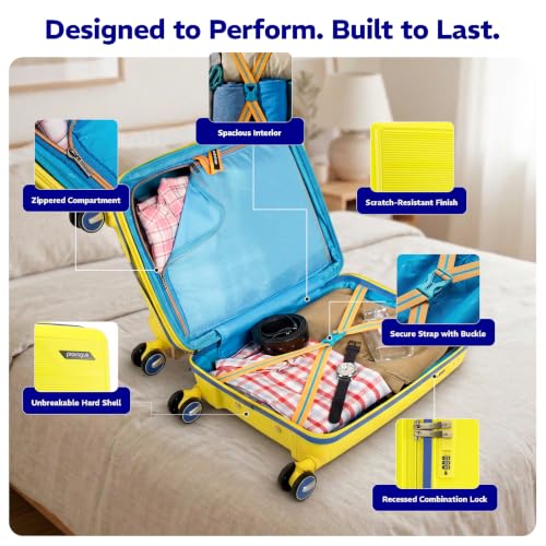 Image of Provogue Spectrum Hard-Sided PP Trolley Bag Set of 2 | Expandable Space with 8 Wheels Trolley Bags for Travel | Lightweight with Combination Lock | 5 Year Warranty (Sundrip Yellow)