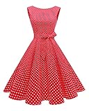 Hanpceirs Women's Boatneck Sleeveless Swing Vintage 1950s Cocktail Dress Red Small Dot 2X