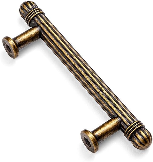 HARPOON 10 Pack Kitchen Cabinet Handles,Vintage Cabinet Bar Pulls, Drawer Handles Classic Home Hardware, 3 inch Hole Center, Antique Brass